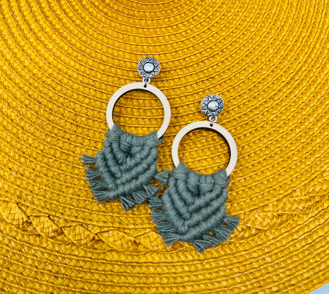 Macramé Earrings | Fringe Deep Olive