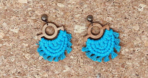 Macramé Earrings | Fringe Fan Ocean Blue