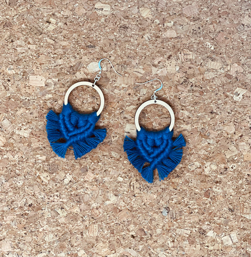 Macramé Earrings| Fringe Cobalt Blue